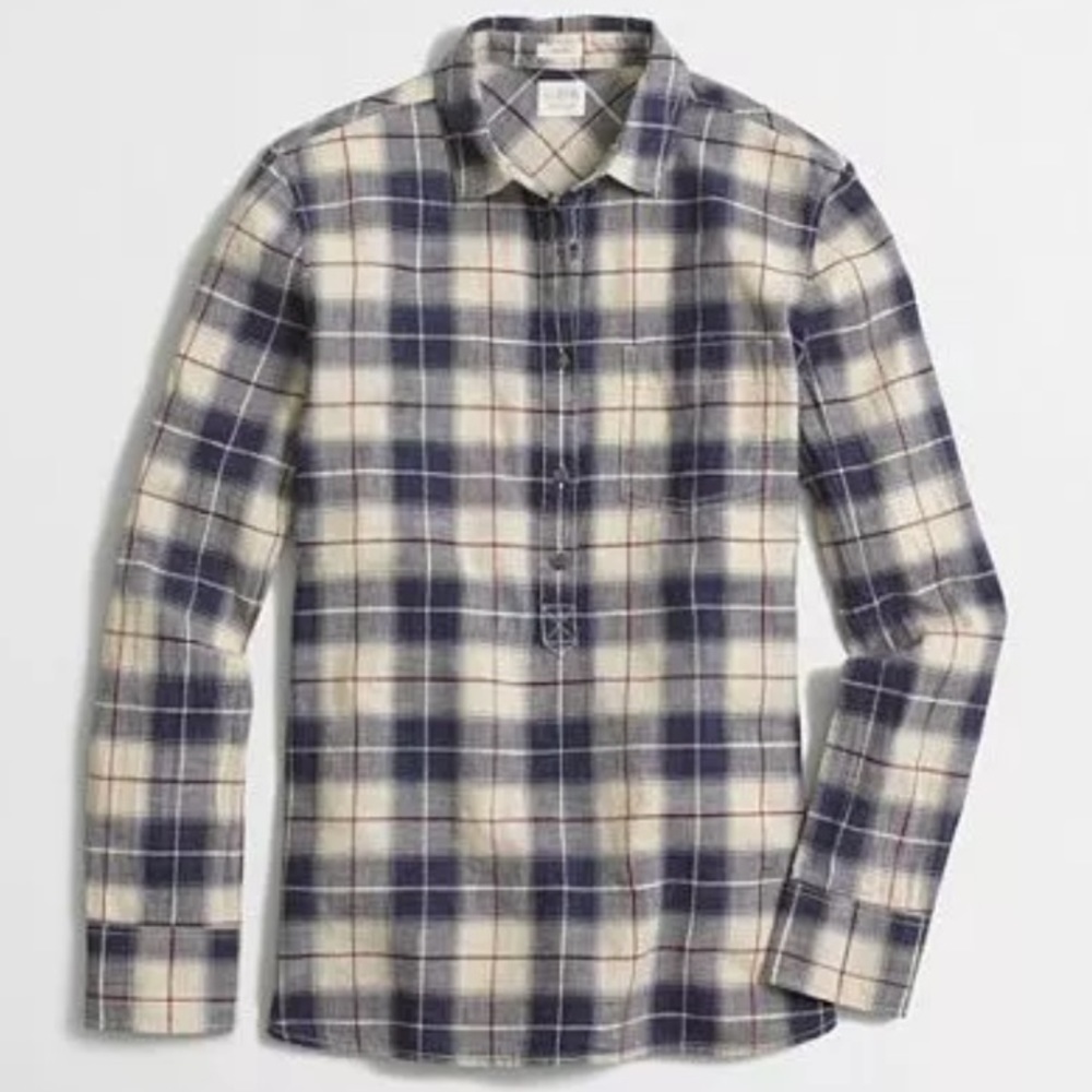 J.Crew Factory Petite Boy Fit Sesame Plaid Popover